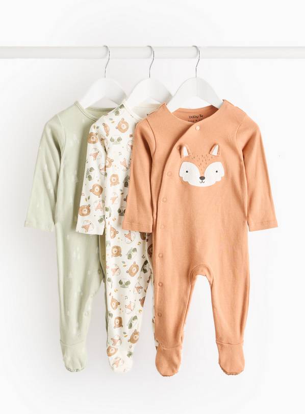 Animal Long Sleeve Sleepsuit 3 Pack Tiny Baby